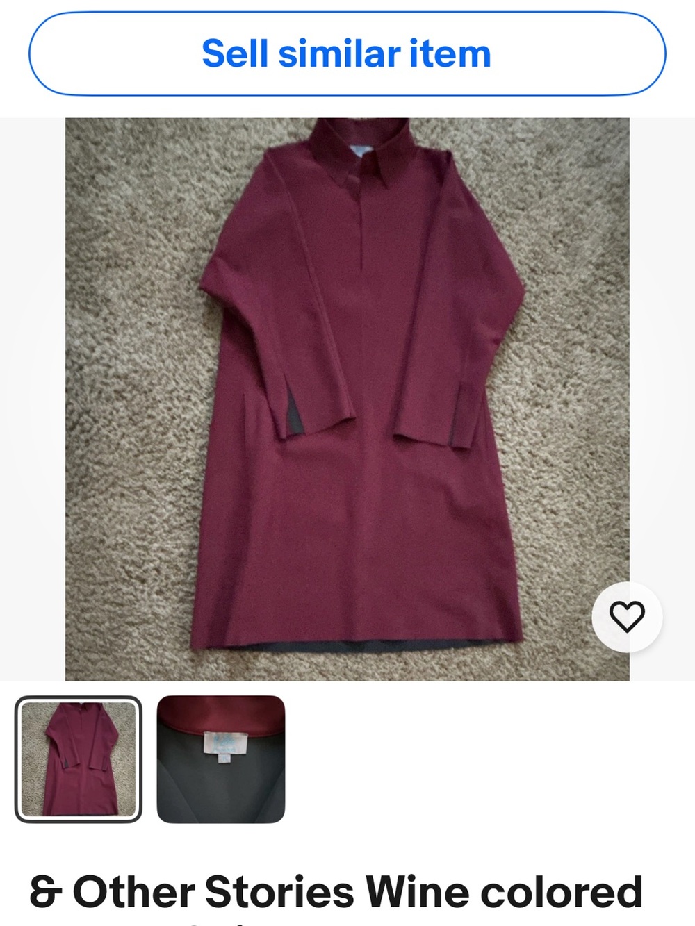 & Other Stories Burgundy Collared Long Sleeve Shift Dress